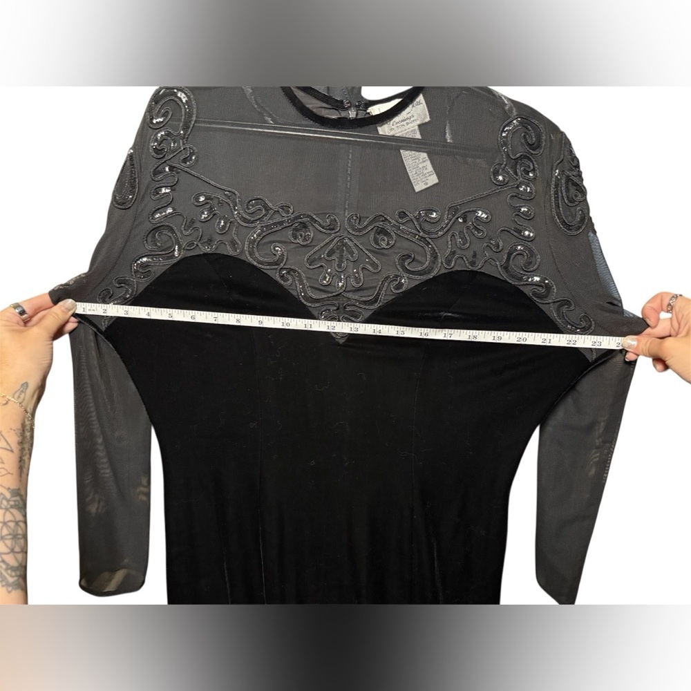 Vintage Black Velvet Beaded Evening Dress 12 - Picture 12 of 14